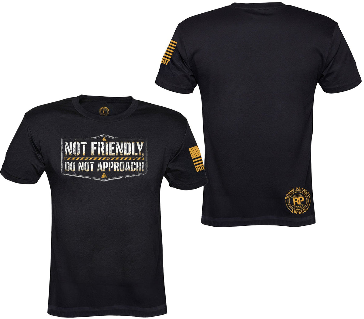 Black short-sleeve t-shirt shown from both front and back on a white background. The front features the text 'FAITH > REALITY' in white and red, and the back has a red circular logo near the lower right side and red graphic details on the sleeve.
